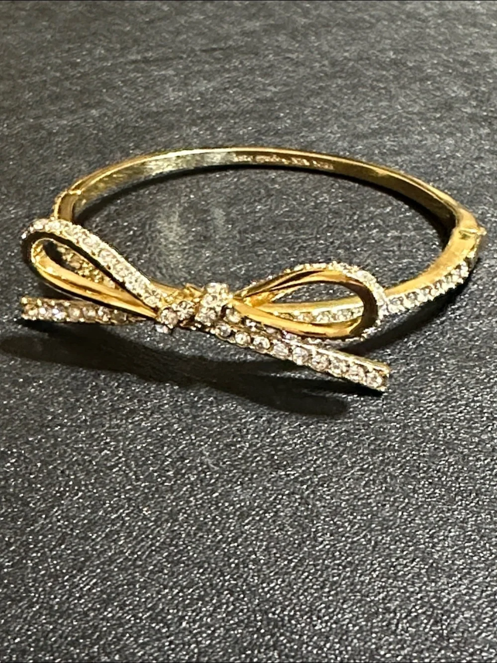 Kate Spade New York Skinny Mini Pave’ Gold Plate Bow Hinged Bangle Bracelet